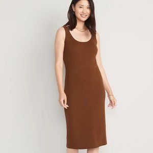 Brown (Oolong Tea) Fitted Rib-Knit Midi Tank Sweater Dress